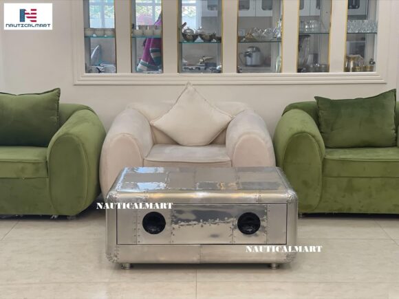 NauticalMart Vintage Coffee Table Aluminum Trunk