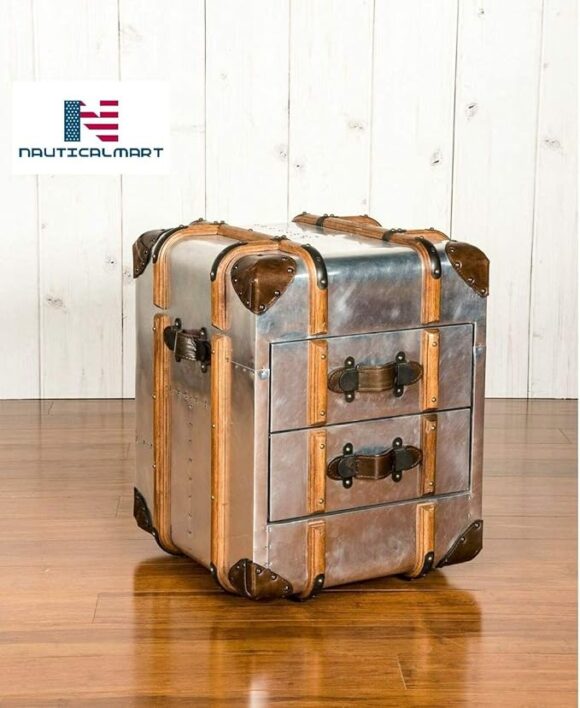 Nautical-Mart Aviator Luggage Trunk Side Table, Soft Close Drawers - Image 5