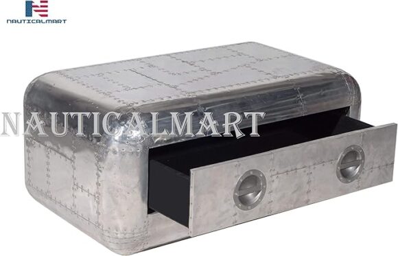 NauticalMart Vintage Blackhawk Coffee Table with Two Drawer - Image 5