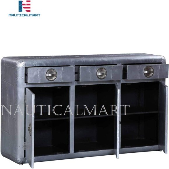 NauticalMart Aviator 3 Door Sideboard End Table Design Metal Side Table - Image 4