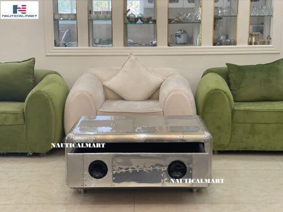 NauticalMart Vintage Coffee Table Aluminum Trunk - Image 3