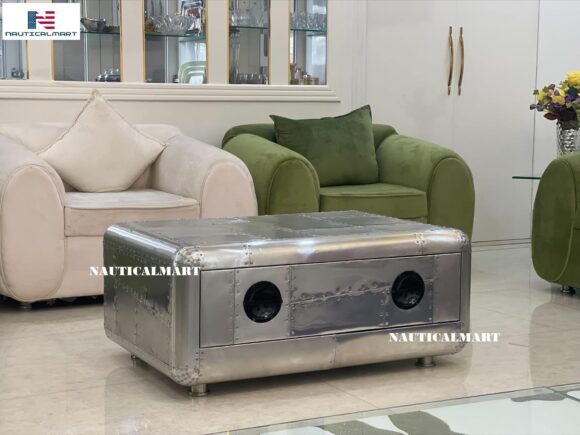 NauticalMart Vintage Coffee Table Aluminum Trunk - Image 5