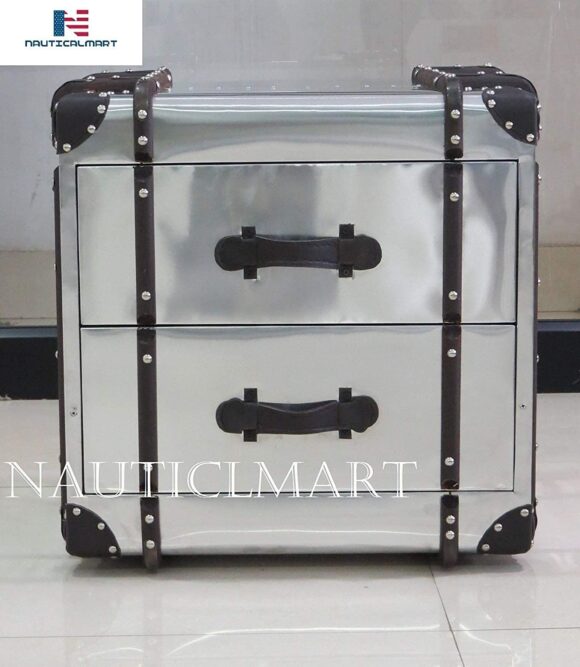 NauticalMart AERO Side Table Designer Aviator Aluminum Bedside 2 Drawer End Furniture - Image 2