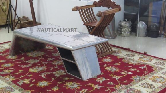 NauticalMart Vintage Aluminium Elegant Wings Desk Table with Silver Metal - Image 5