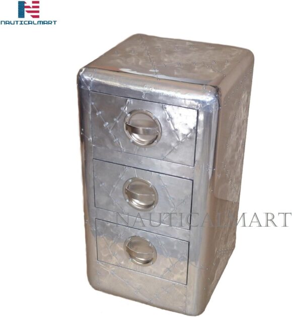 NauticalMart Aviator Aluminum Side Table with 3 Drawer - Image 6