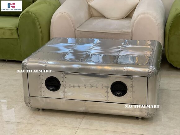 NauticalMart Vintage Coffee Table Aluminum Trunk - Image 4