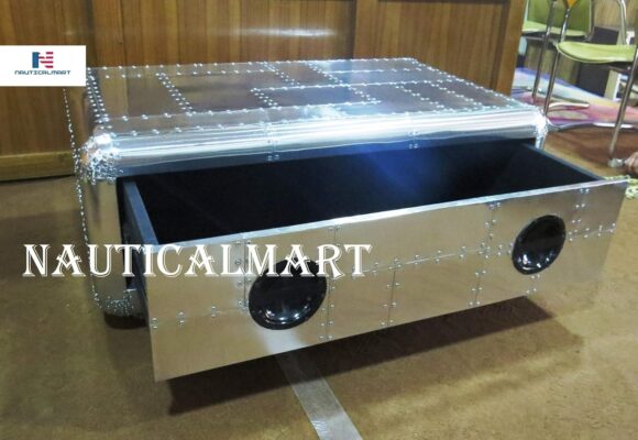 NauticalMart Vintage Coffee Table with Storage Aluminum Trunk Home & Office Furniture - Image 7