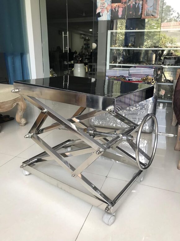 NauticalMart Industrial Scissor Lift Table Stainless Steel - Coffee Table Office Decor, Living Room Home Decor