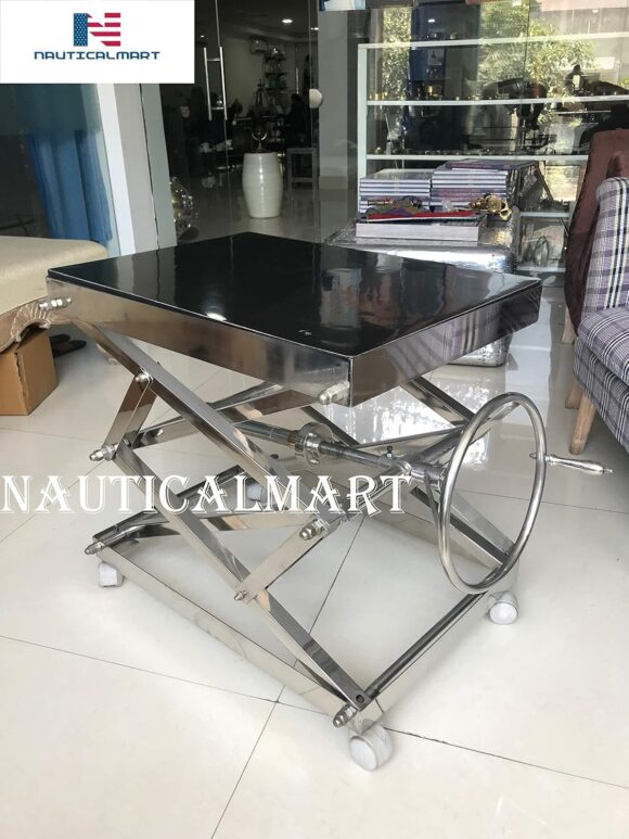 NauticalMart Industrial Scissor Lift Table Stainless Steel - Coffee Table Office Decor, Living Room Home Decor - Image 2