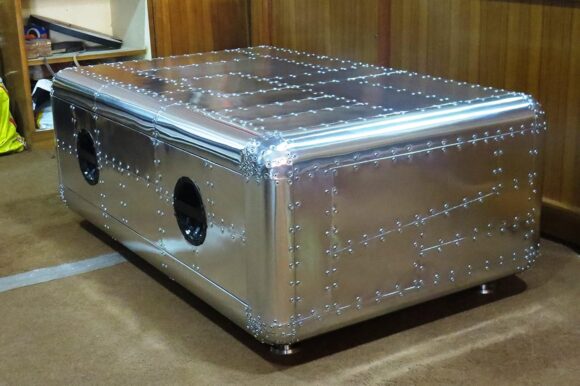 NauticalMart Vintage Coffee Table with Storage Aluminum Trunk Home & Office Furniture - Image 5