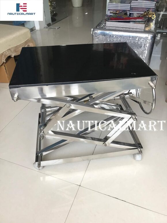 NauticalMart Industrial Scissor Lift Table Stainless Steel - Coffee Table Office Decor, Living Room Home Decor - Image 3