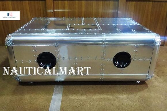 NauticalMart Vintage Blackhawk Coffee Table with Two Drawer