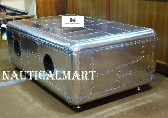 NauticalMart Vintage Coffee Table with Storage Aluminum Trunk Home & Office Furniture - Image 2