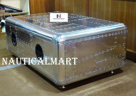 NauticalMart Vintage Blackhawk Coffee Table with Two Drawer - Image 5