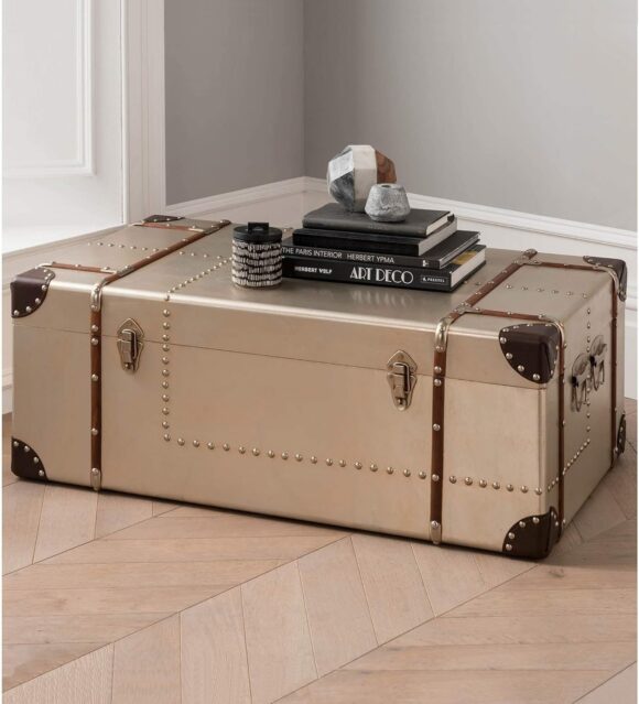 NauticalMart Aviator Large Trunk Aluminum Rectangular Coffee Table for Home Decor