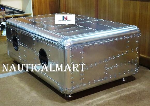 NauticalMart Vintage Blackhawk Coffee Table with Two Drawer - Image 6