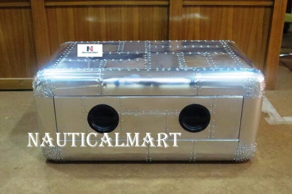 NauticalMart Replicamuseum Vintage Coffee Table Aluminium Wooden Home Office Decor - Image 4