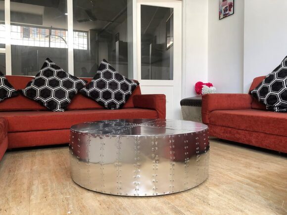 NauticalMart Aluminum Drum Shaped Coffee Table Hammered Coffee Table Aviator Living Room Furniture - Office Decor & Office Furniture (40 inches) - Image 3