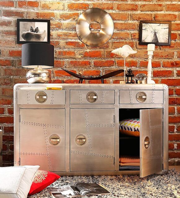 NauticalMart Aviator 3 Door Sideboard End Table Design Metal Side Table