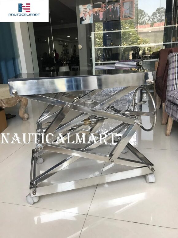 NauticalMart Industrial Scissor Lift Table Stainless Steel - Coffee Table Office Decor, Living Room Home Decor - Image 4