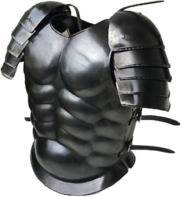 Black Roman Muscle Armor Jacket Medieval Greek Spartan Costume With Shoulder Reproduction Replica Gift