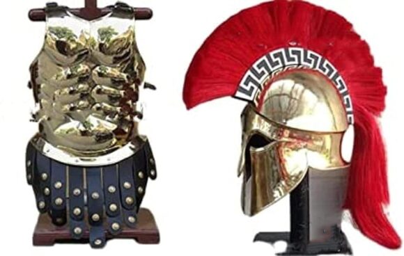 NauticalMart Corinthian Helmet with Brass Greek Muscle Armor Halloween Costume Leather Belt - Image 2