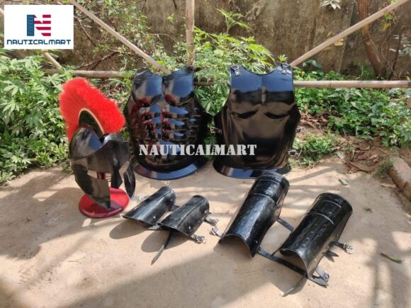 Nautical-Mart Medieval Roman King 300 Spartan Helmet W/Red Plume Halloween Muscle Armor Leg Or Arm Guard - Image 3