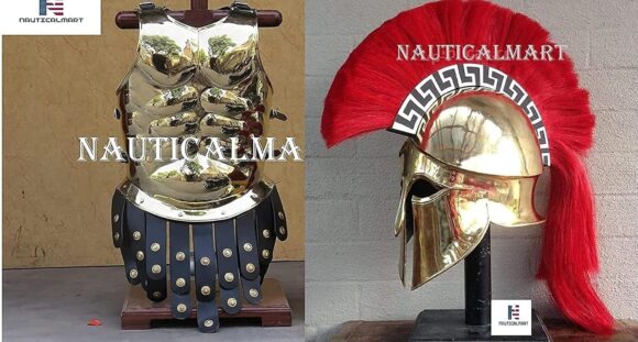 NauticalMart Corinthian Helmet with Brass Greek Muscle Armor Halloween Costume Leather Belt