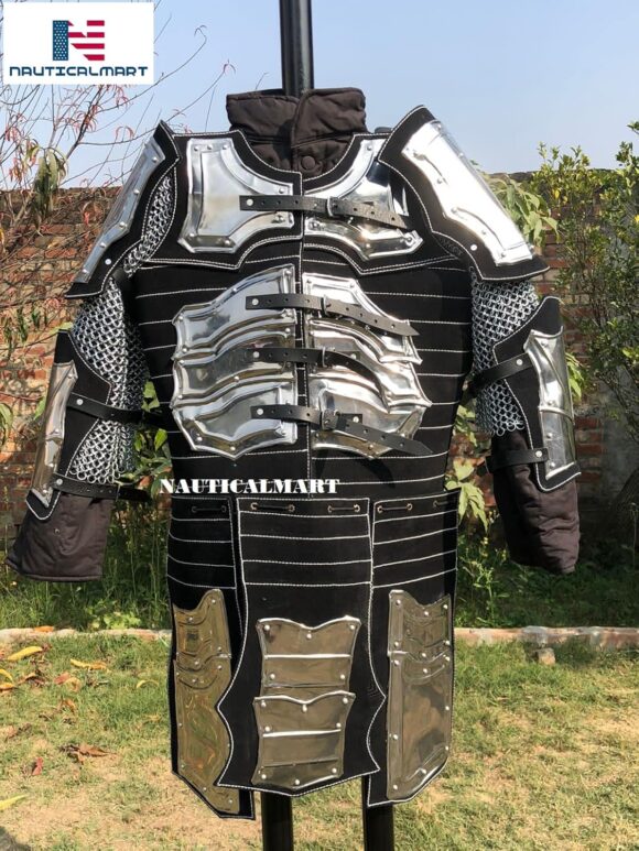 Fafnir Brigandine Set Black Leather Jacket W/Pauldron Leg, Arm Guard Plate Armour LARP Body Armor - Image 5