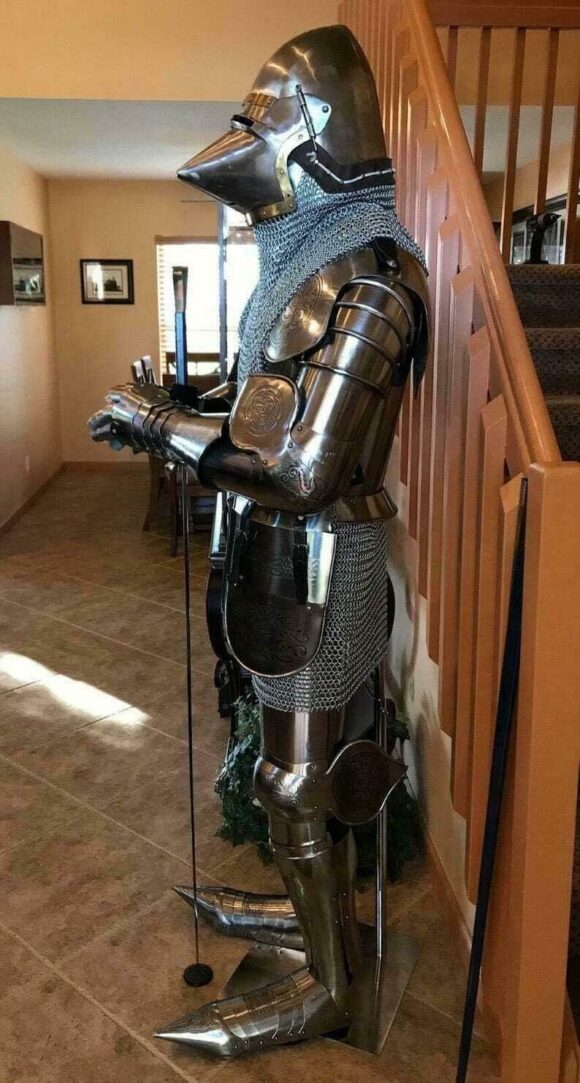 NauticalMart Medieval Face Bascinet Jousting Chainmail W/Scabbard Knight Armor Suit Full Body Suit of Armour - Image 3