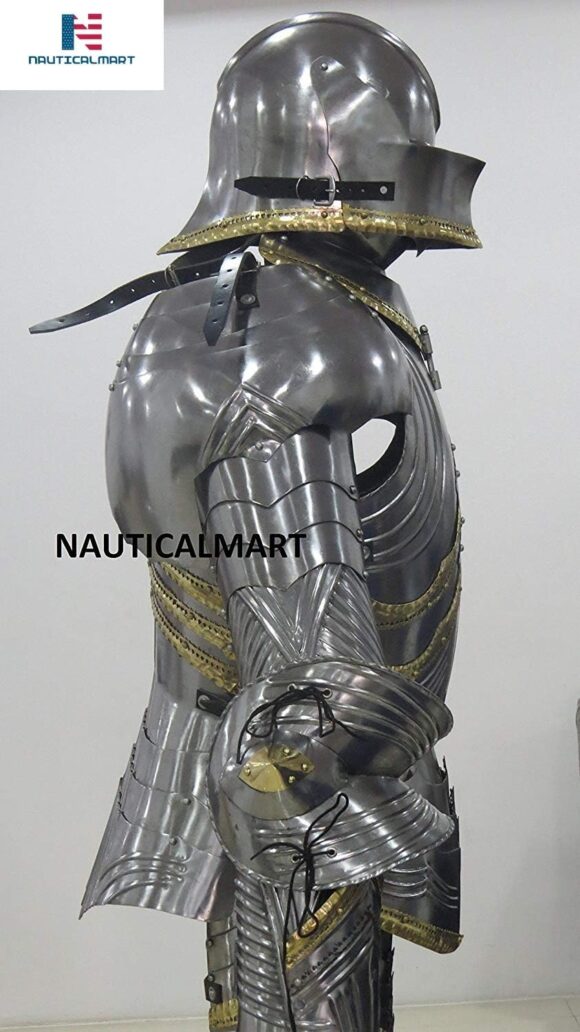 NauticalMart German Gothic Full Suit of Armour with Wooden Display Stand Knight Statue Armour - Image 2