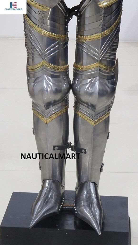 NauticalMart German Gothic Full Suit of Armour with Wooden Display Stand Knight Statue Armour - Image 3