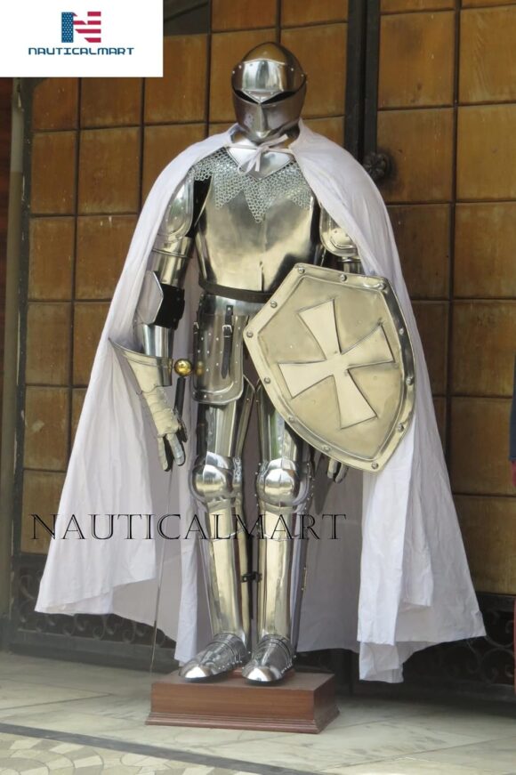 NauticalMart Knight Full Suit of Armor Custom LARP Halloween Costume Cloak, Shield, Chainmail - Image 2