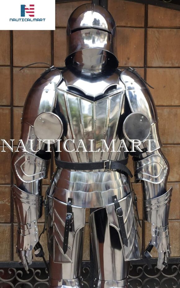 Full Gothic Plate Suit of Armor Knight Breastplate, Backplate, Gorget, Arm & Leg Guard, Shield - Image 2