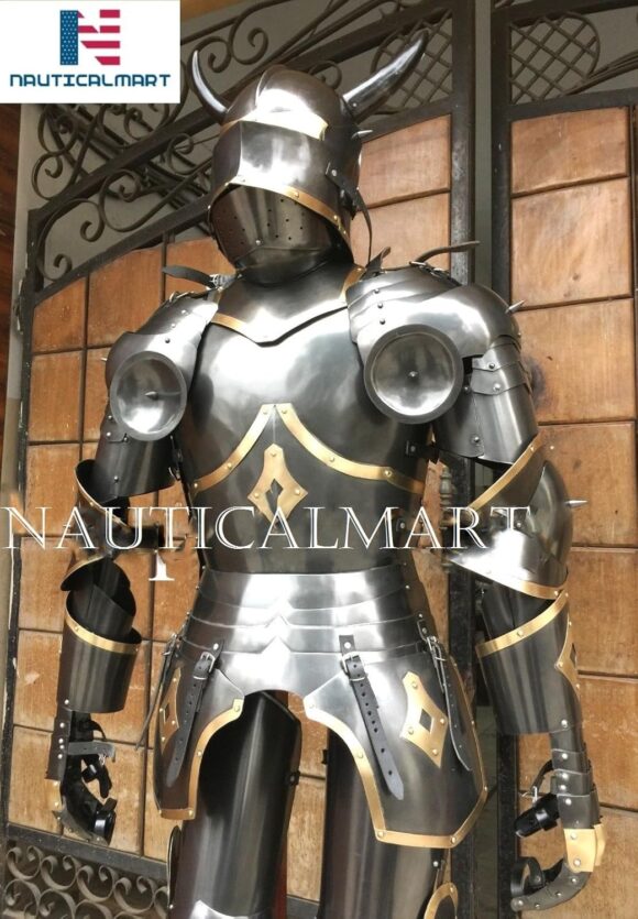 Medieval Full Suit of Armor Wearable Knight Gothic Suit with Horns 15th Century - Image 4