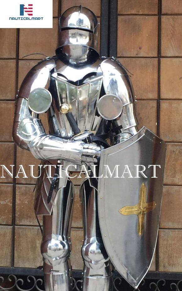 Full Gothic Plate Suit of Armor Knight Breastplate, Backplate, Gorget, Arm & Leg Guard, Shield