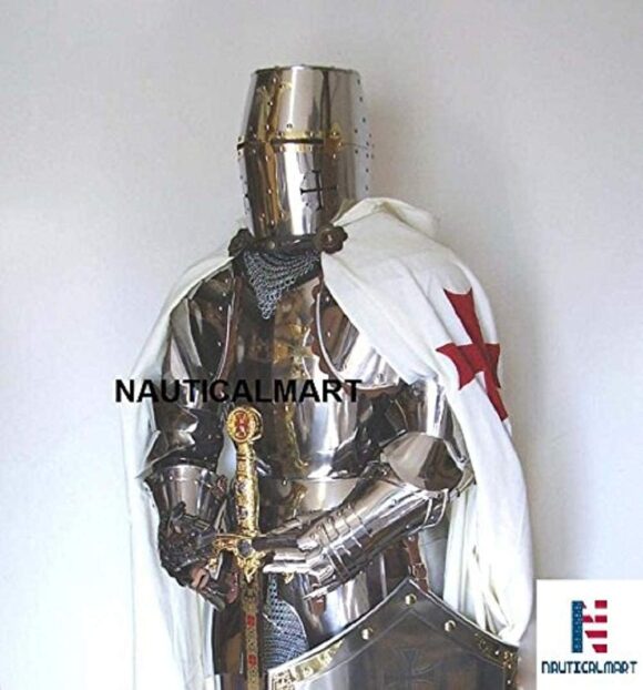 Medieval Knight Crusader Full Steel Templar Suit of Armor Wearable Costume - Image 4