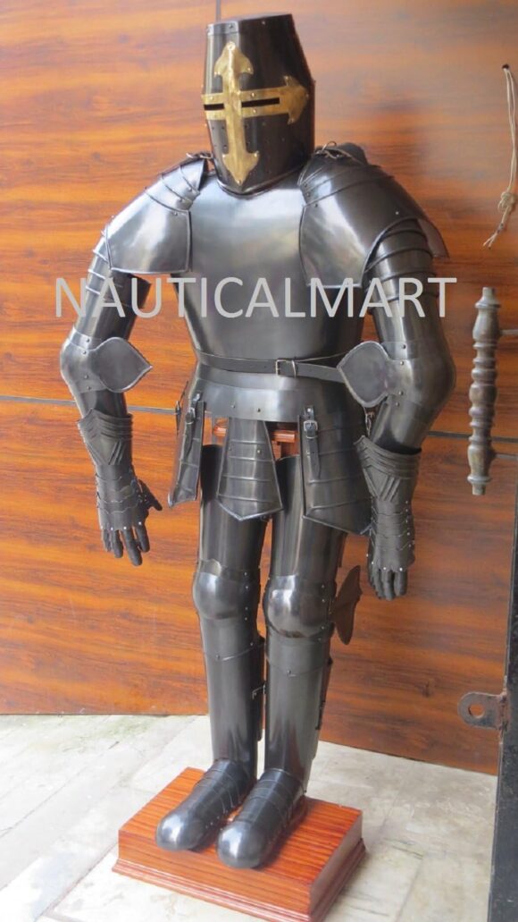 Medieval Knight Blackened Crusader Full Suit of Armor Halloween Costume - Image 2