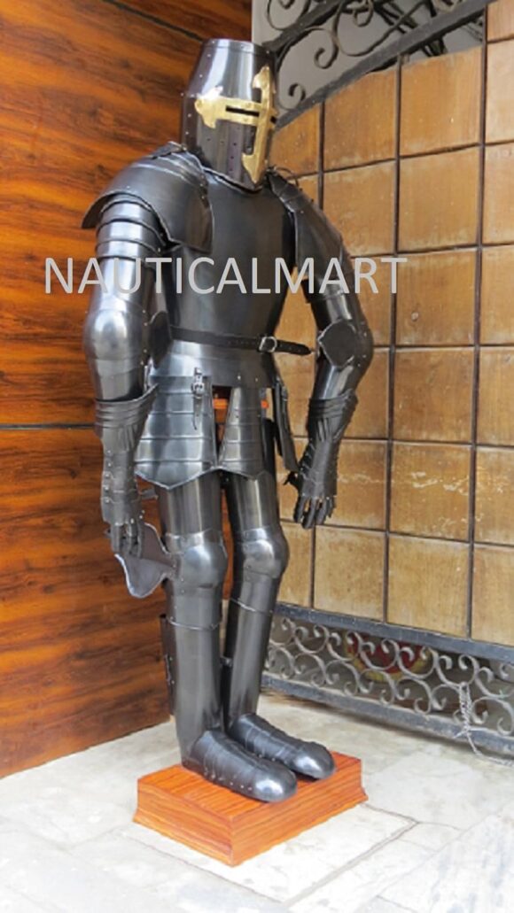 Medieval Knight Blackened Crusader Full Suit of Armor Halloween Costume - Image 4