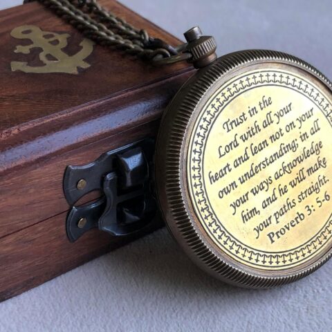God is My Guide Brass Compass Gift with Display Box - Engraved Scripture Prayer Compass Religious Gift for Men & Women - Baptism, Confirmation, Communion Compass for Boys Graduation Gift (Aged Brass)