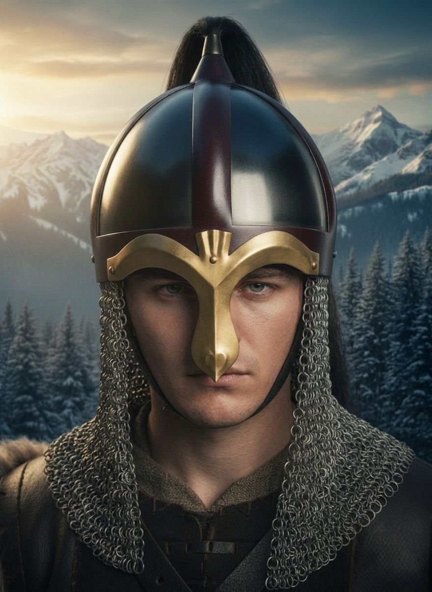 Medieval Viking Norman-Style Helmet With Chainmail - Image 2