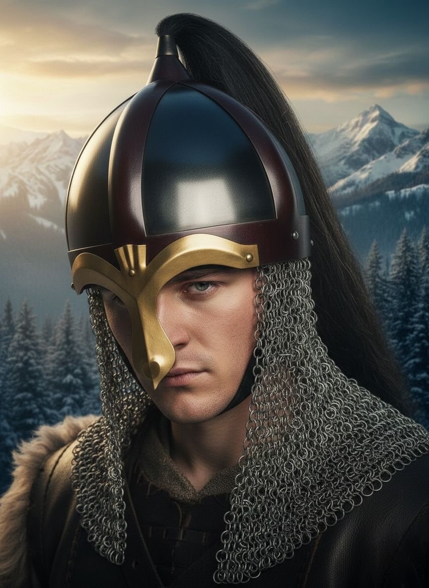 Medieval Viking Norman-Style Helmet With Chainmail
