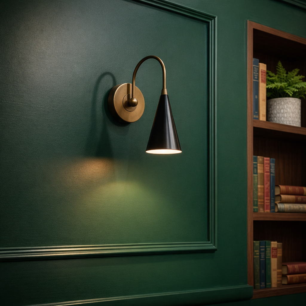 Vintage-Style Gooseneck Sconce French Modernist Brass Wall Lamp With Black Cone Shade