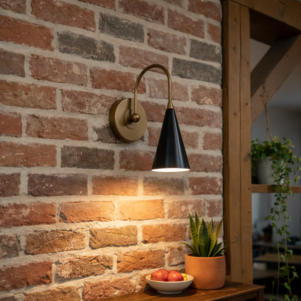 Vintage-Style Gooseneck Sconce French Modernist Brass Wall Lamp With Black Cone Shade - Image 5