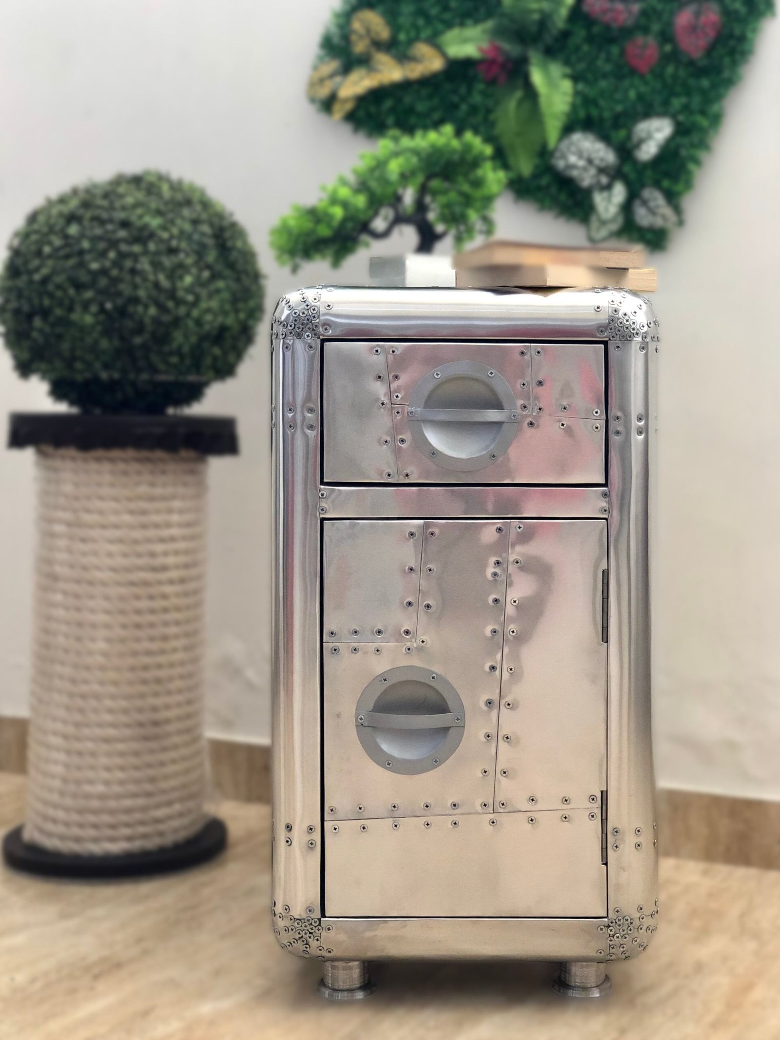Historium Vault Aviator Side Table With Door And Drawer
