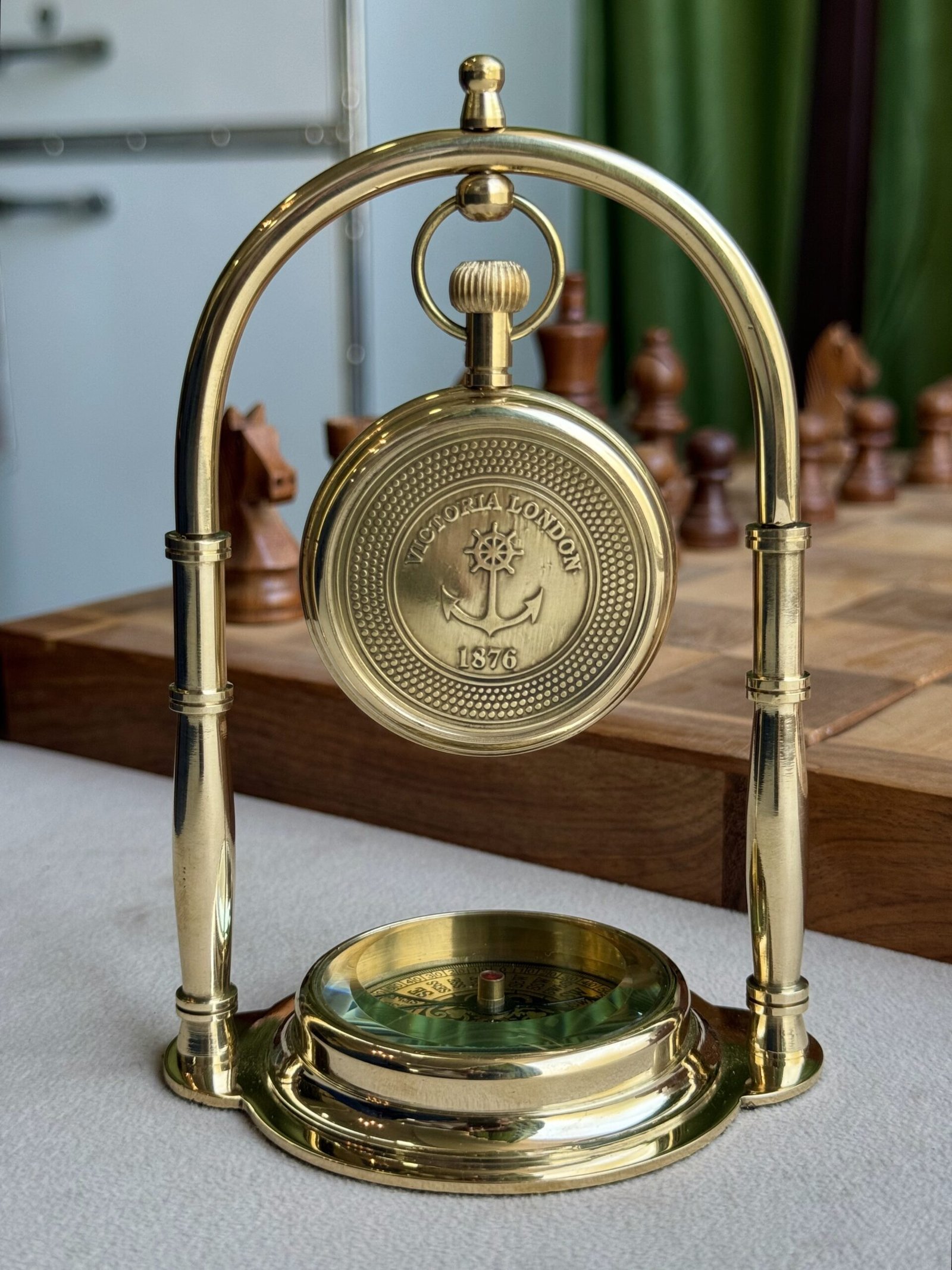 Antique Brass Compass Nautical Table Clock Vintage Decorative Charm Handcrafted for Desk & Shelf Gift for Collectors Baptism Birthday - Image 3