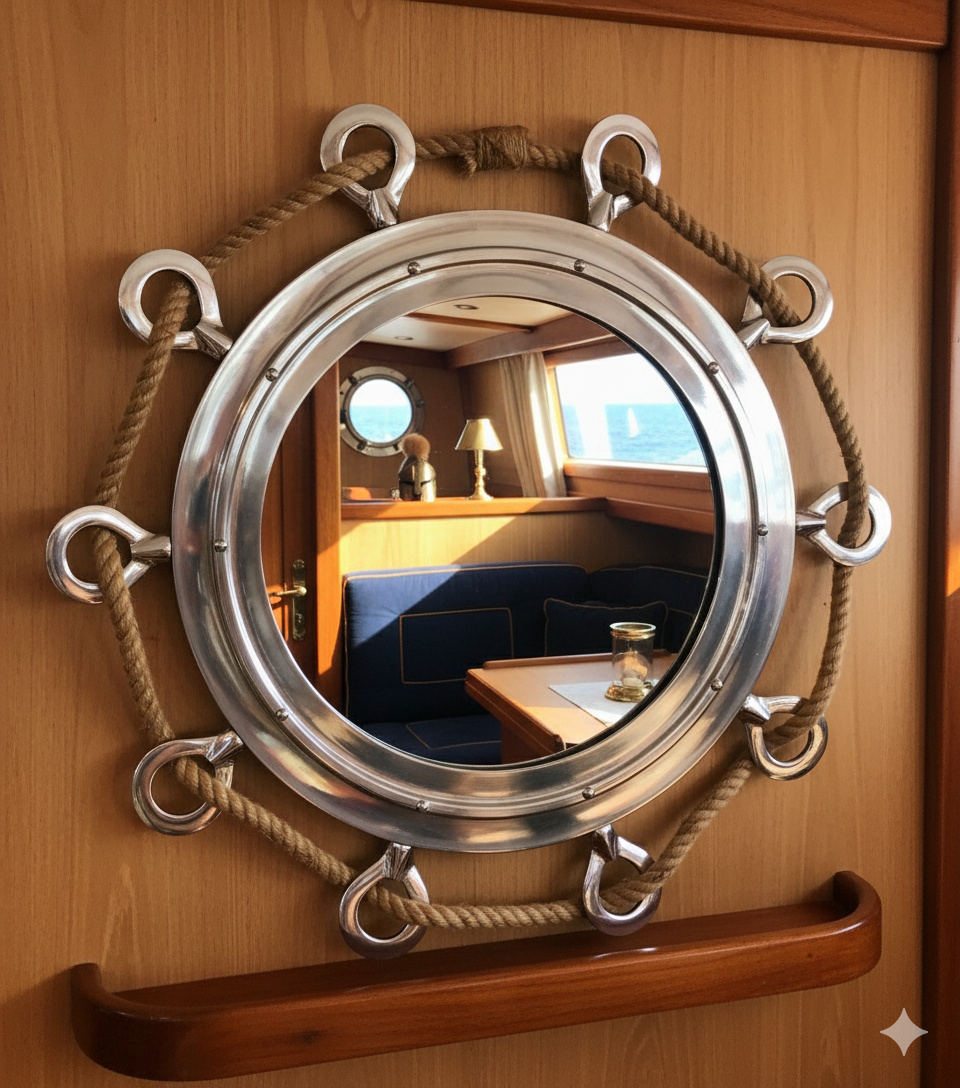 Big Silver Finish Porthole Mirror With Rope Nautical Ships Boat Decor - Image 5