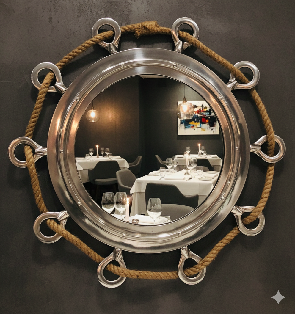 Big Silver Finish Porthole Mirror With Rope Nautical Ships Boat Decor - Image 2