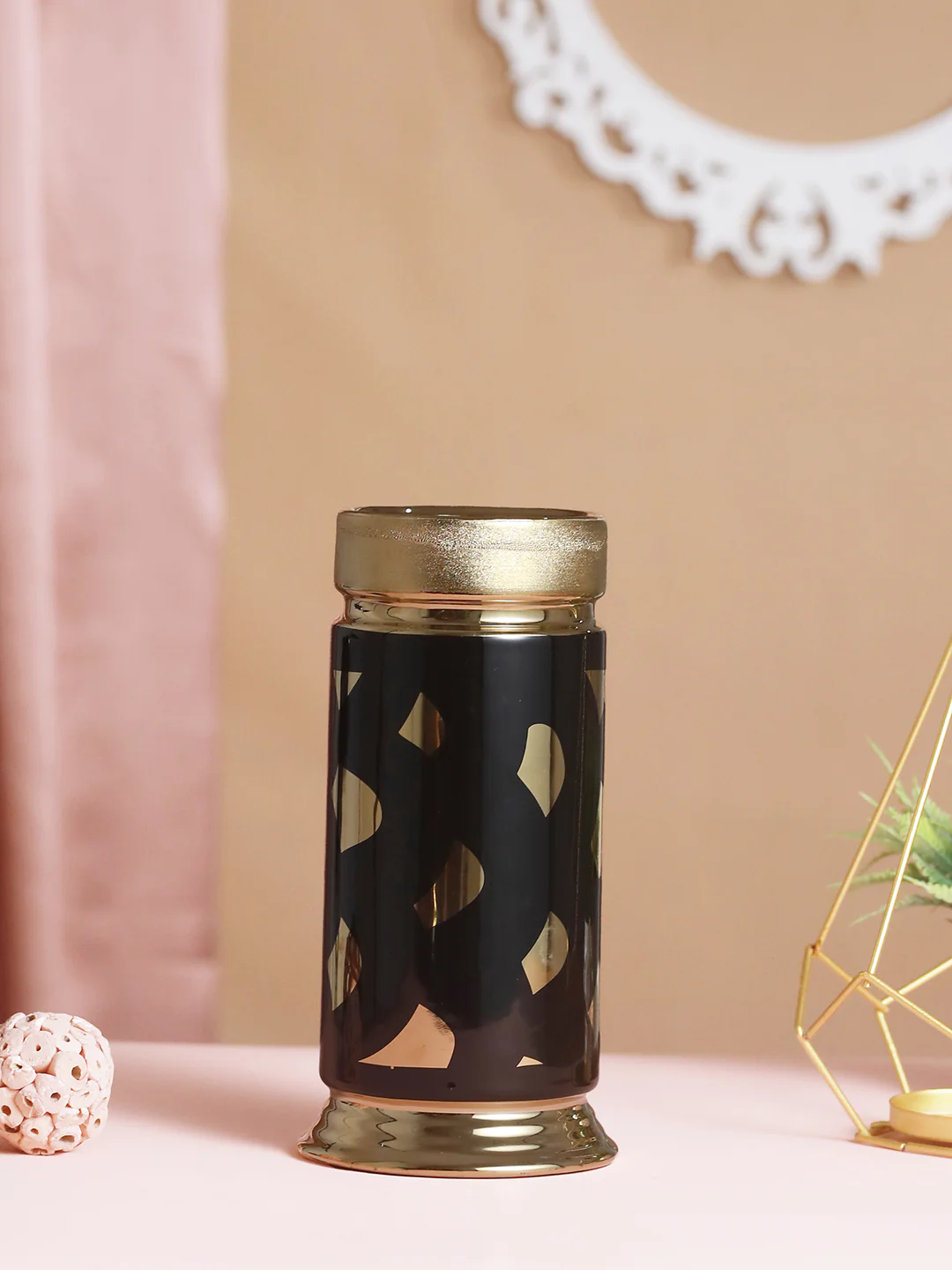 Black & Gold Toned Ceramic Flower Vase