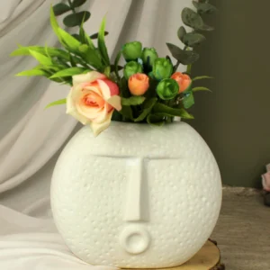 Ceramic Face Vase 6 inches (White, Matte Finish)
